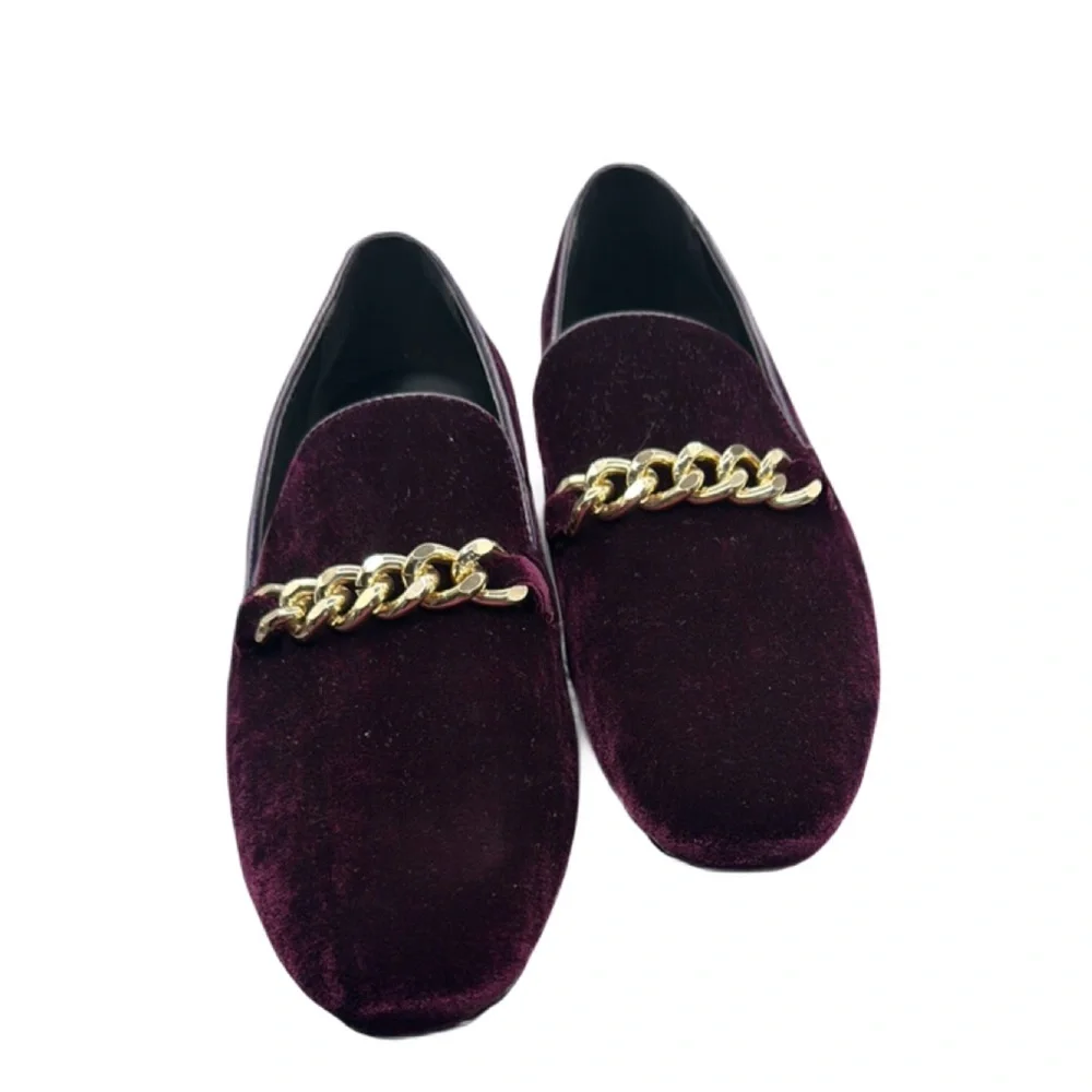 Amalfi Sz 9 1/2 Purple Chain Gold Gold Velvet Slip-On Loafers